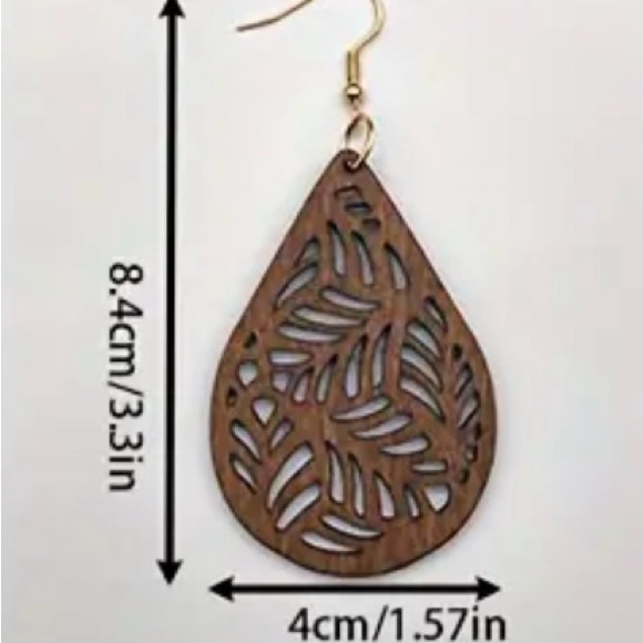 Beautiful Carved Wooden Earrings - Picture 3 of 3